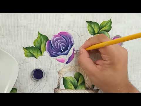 Rosas com Cesta Pintura em Tecido - Aula 308 - Bruno Silva - Parte 2 - Aprenda pintar rosas