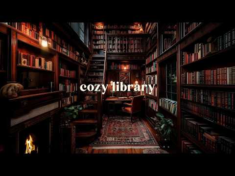 Cozy Library Ambience | Warm Fireplace & Peaceful Book Room
