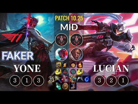 T1 Faker Yone vs Lucian Mid - KR Patch 10.25