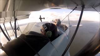 Pilot view flying the Bücker Jungman LN-WNJ