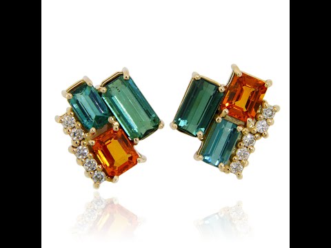 Cercei Stud Aur Galben 14k Turmalina Safir Orange Diamante TTLB Naturale - Combinatii Rafinate