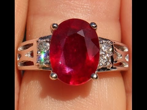 LARG 14K GEM RUBY DIAMOND WHITE GOLD RING !