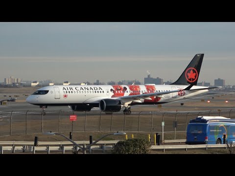 Morning arrivals and departures at New York La Guardia Airport Planeview park. Planespotting in 4K