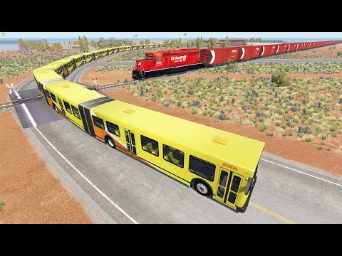 Long Articulated Bus Accident on Railway #6 - Beamng drive