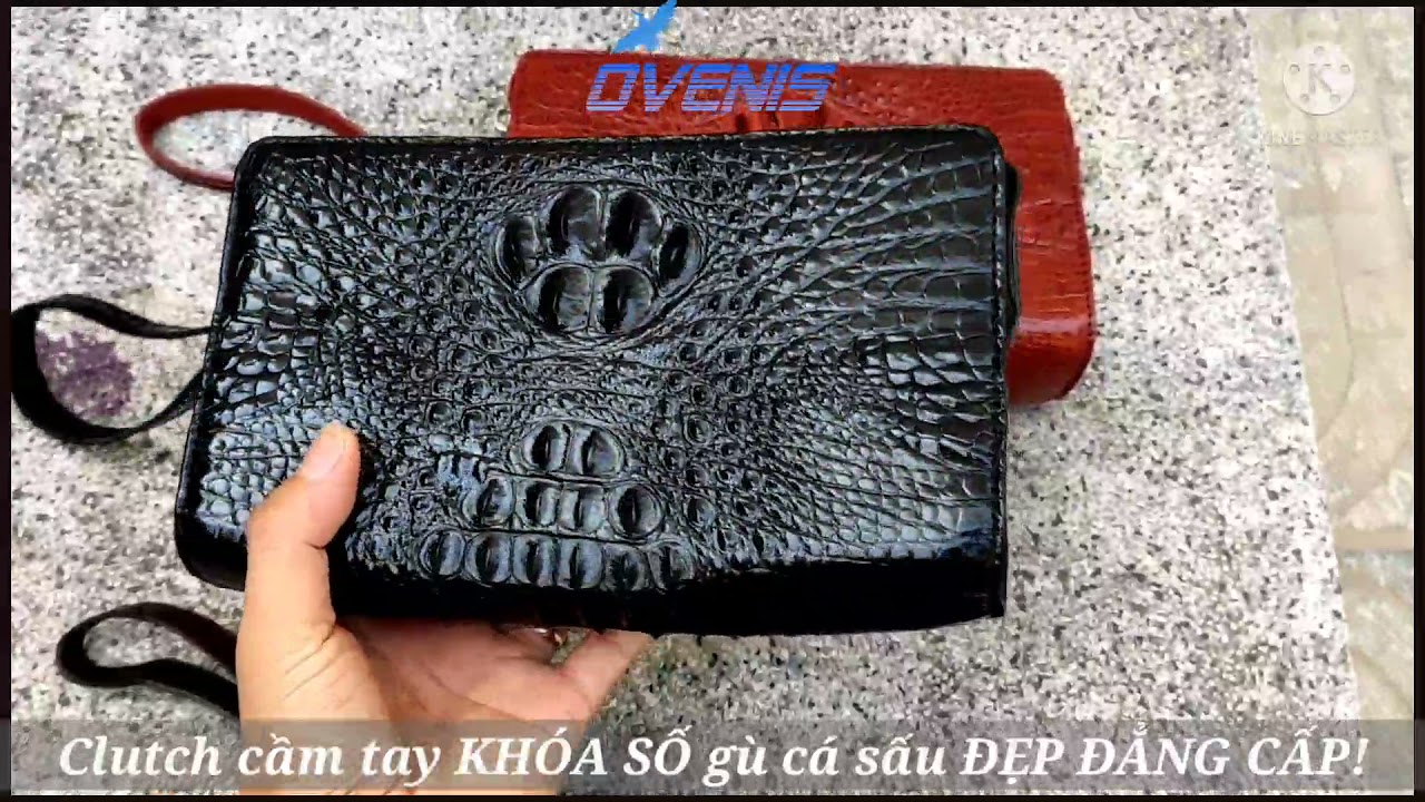 Clutch cầm tay da cá sấu màu đen lịch lãm (KHÓA SỐ BẢO MẬT)