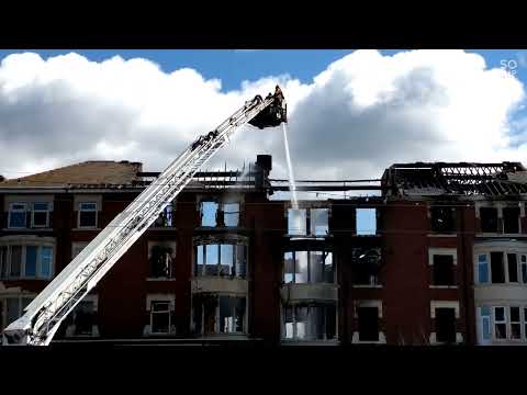 The fire service continued to damp down at the New Hacketts Hotel in Blackpool