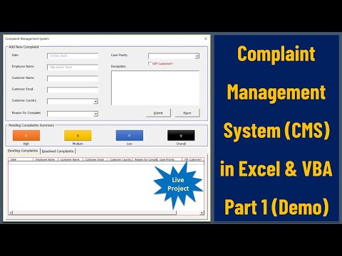 Part of a video titled Complaint Management System in Excel and VBA - Part 1 (Demo)