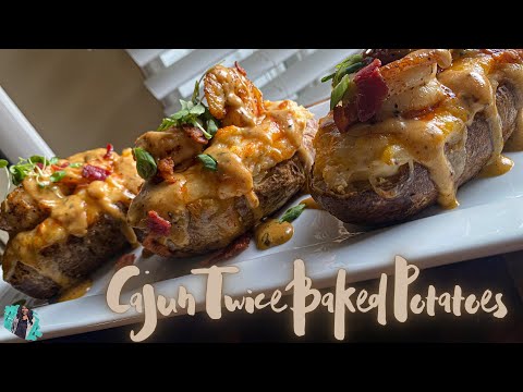 HOW TO MAKE THE BEST TWICE BAKED POTATOES | CAJUN STYLE + SHRIMP | EASY RECIPE #BAKEDPOTATO