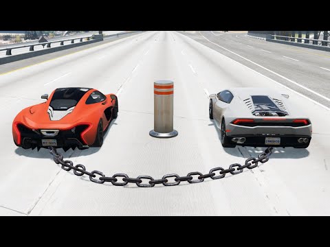 Chained Cars vs Bollards | BeamNG.Drive