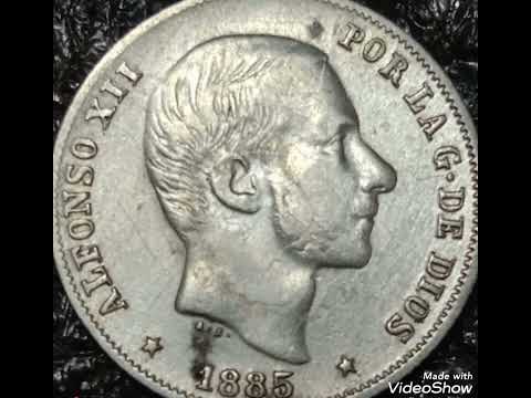 1885 Spanich/ philipines & 20 Cents  Alfonso XII , coin value and price rare .