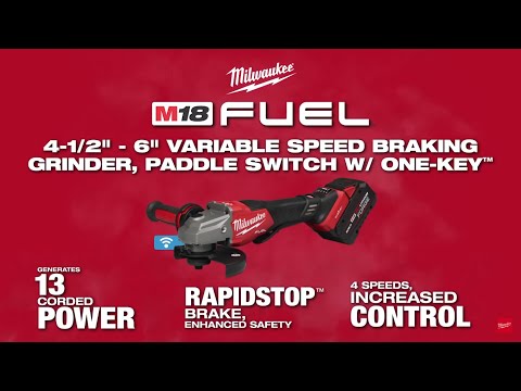 Milwaukee® M18 FUEL™ 4-1/2"-6"  Variable Speed Braking Grinder, Paddle Switch w  ONE KEY™