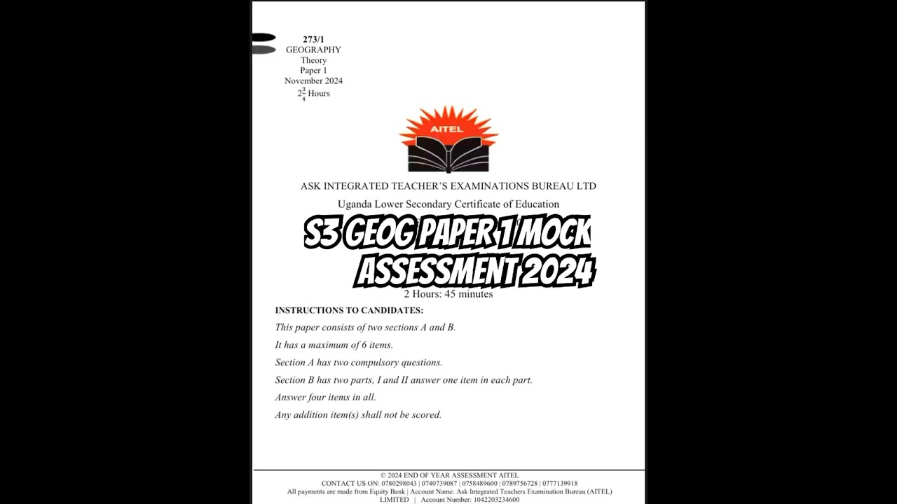 S3 GEOG PAPER 1 ASSESSMENT 2024 #katedapp #exam#education