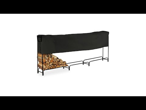 Grand rangement pour bûches avec bâche Noir - Métal - Textile - 370 x 122 x 39 cm