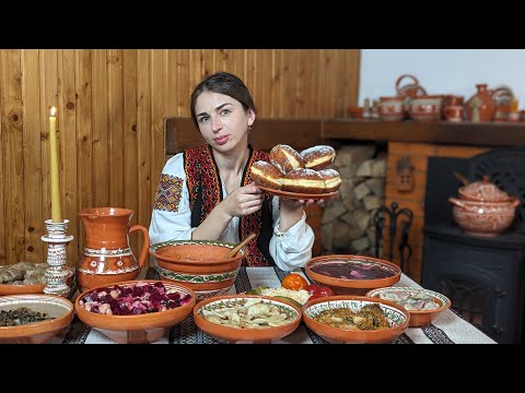 Woman two days hard is cooking 12 dishes for magic supper before Christmas in village