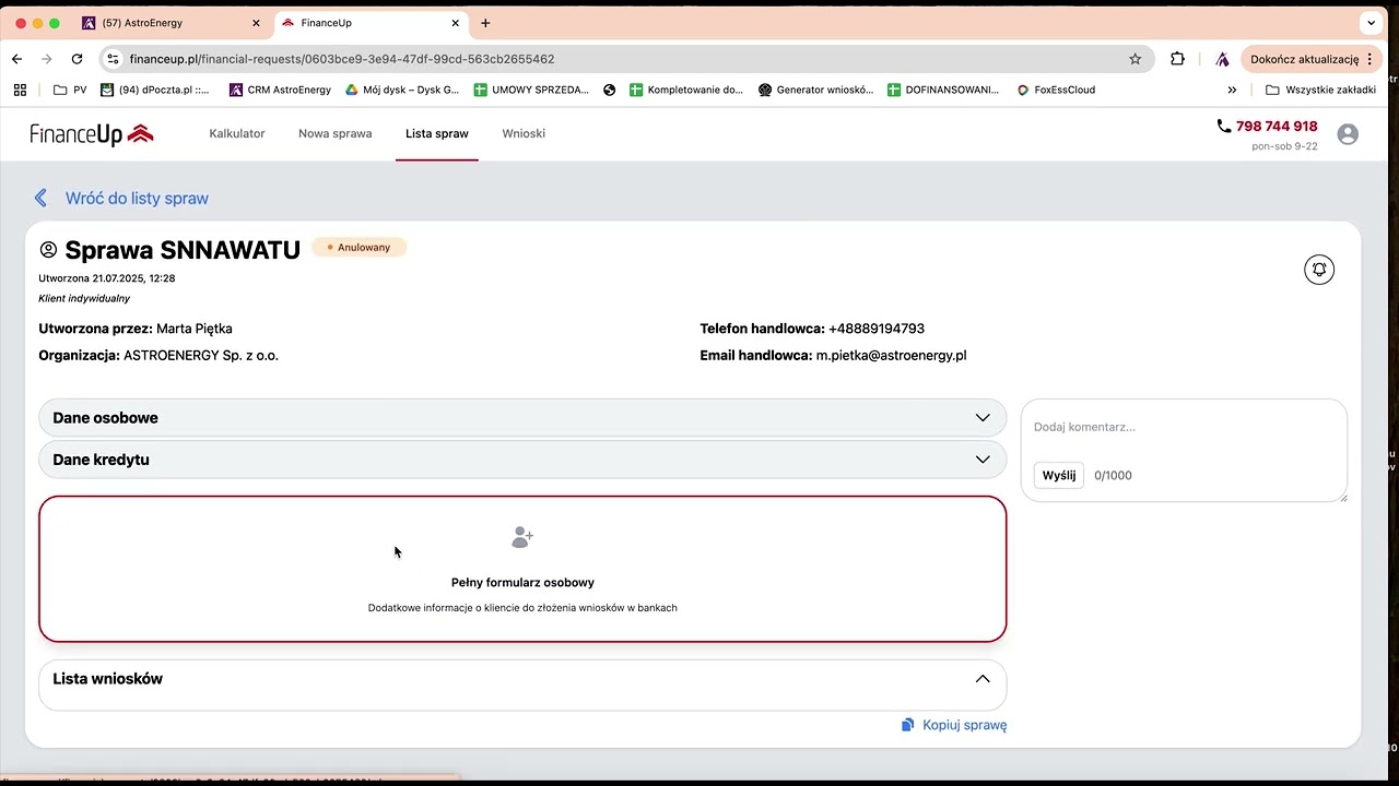 Platforma kredytowa - Finance Up