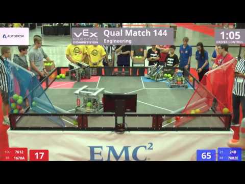 VEX Worlds 2016 - VRC High School - Engineering - Qual 144 (7612 1670A) 160 vs 229 (24B 7682E)