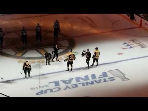 Starting line up for Bruins game 5 Stanley cup finale and chara gets standing o.