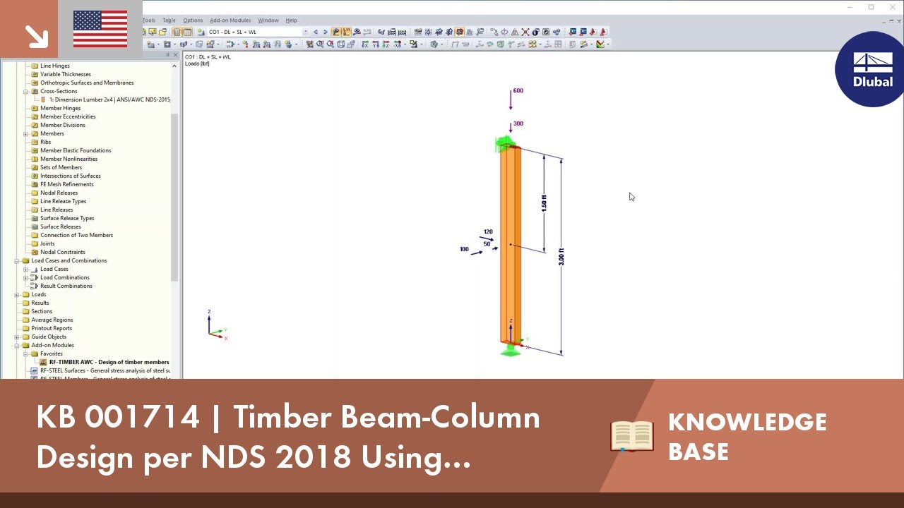 KB 001714 | Timber Beam-Column Design per NDS 2018 Using RF-/TIMBER AWC Module