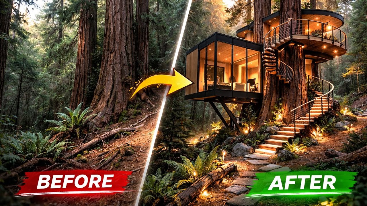 “From Forest to Luxury Treehouse in 40 Seconds 😳🌲”  #treehouse #cabin