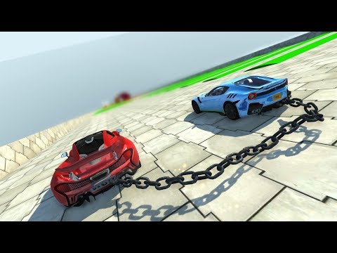 Chained Cars Crashes on Deadly Decent with Giant Ramp - Beamng drive