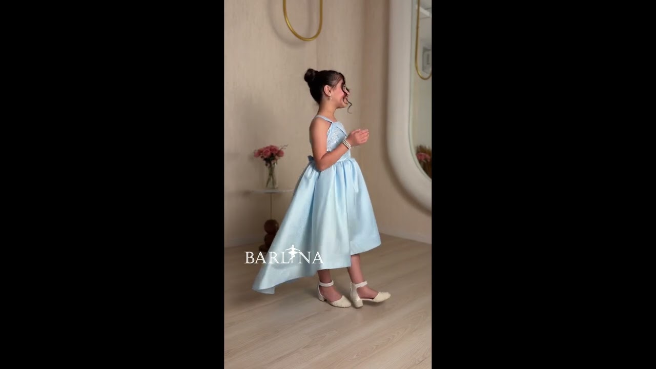 فستان بناتي سماوي منفوش بدون اكمام - 12 سنة