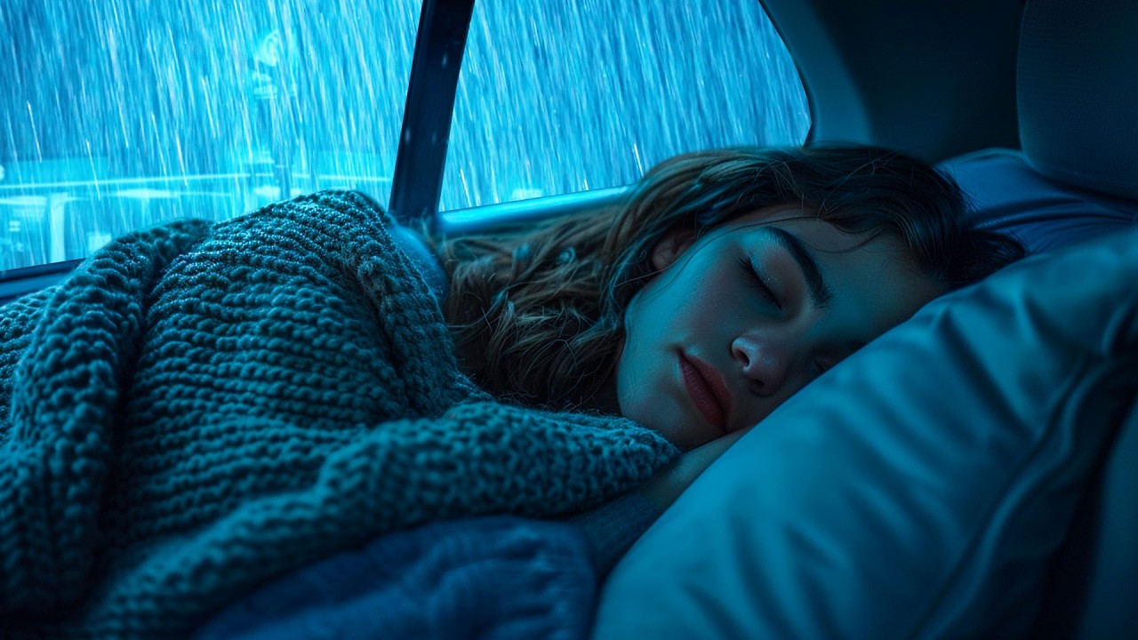 Fall Asleep in 5 Minutes with Heavy Rain and Thunder on The Car for Deep Sleep at Night