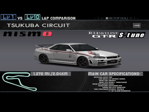 Enthusia Tsukuba Lv1 Vs Lv10- Nismo R34 Skyline GT-R S-tune