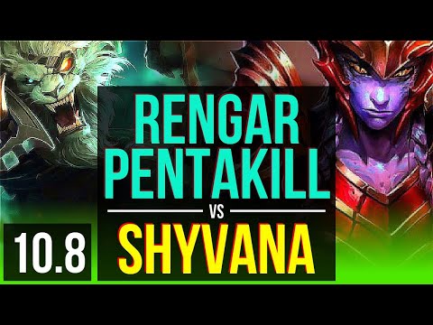 RENGAR vs SHYVANA (JUNGLE) | Pentakill, Rank 7 Rengar, KDA 12/1/5 | NA Grandmaster | v10.8
