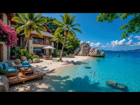 Happy Jazz at Seaside Cafe 🌊 Sweet Bossa Nova Music & Ocean Waves to Relax & Chill Vibes