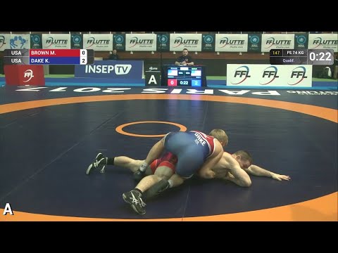 Qual. FS - 74 kg: K. DAKE (USA) df. M. BROWN (USA) by TF, 10-0