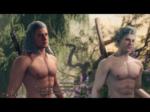 Astarion and Geralt's spa date is interrupted by a monster hunter - Baldur's Gate 3 (early access)