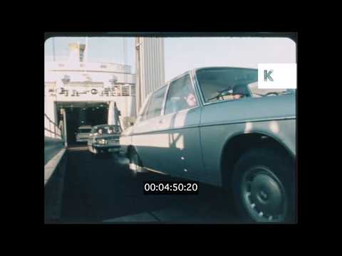 1960s, 1970s Ireland, Cars Off Ferry, 16mm