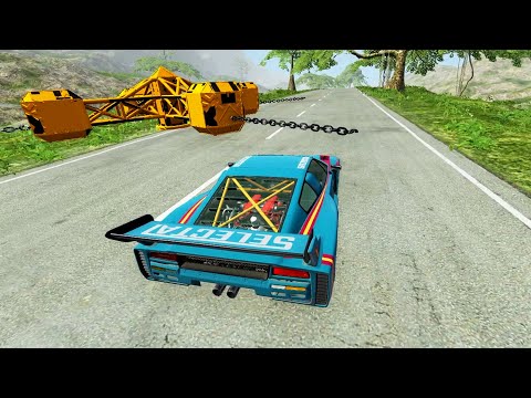 Cars vs Large Spinner with Chain - BeamNG Drive