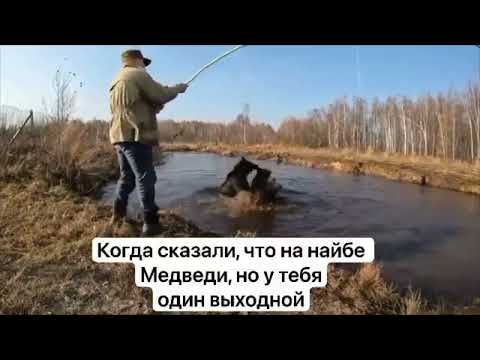 ШОК! Мужчина из деревни играет с тремя медведями во время рыбалки.Типичная рыбалка в России.