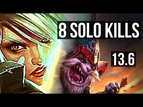 RIVEN vs KLED (TOP) | 8 solo kills, 700+ games, Legendary, 13/3/4 | KR Master | 13.6
