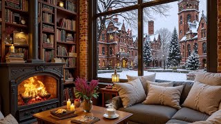 Cozy Winter Jazz Coffee Shop ❄️ Relaxing Jazz Music & Fireplace Sounds for Focus, Study & Work