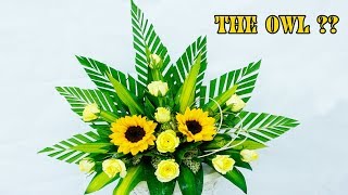 How to make The owl with Yellow Rose ,Sunflower at home ? Eps 133