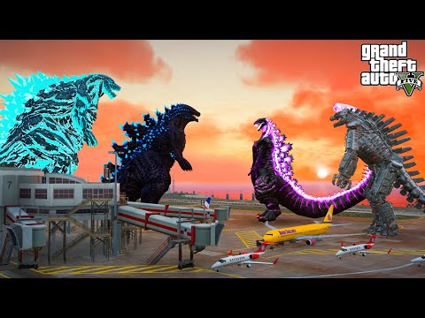 Shin Godzilla and Mechagodzilla vs Godzilla Earth and Godzilla BOB - GTA 5 Mods