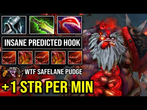 How to PLAY Pudge Carry Pos 1 with Amazing Predicted Hook +1 Strength Per Min Crazy Tanker DotA 2