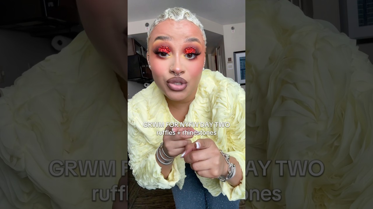 RHINESTONES + RUFFLES FOR THE RUNWAY #nyfw #rhinestonemakeup #rhinestones #redeyeshadow