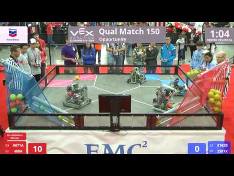VEX Worlds 2016 - VRC Middle School - Opportunity - Qual 150 (9671A 400A) 228 vs 247 (8192B 2587X)