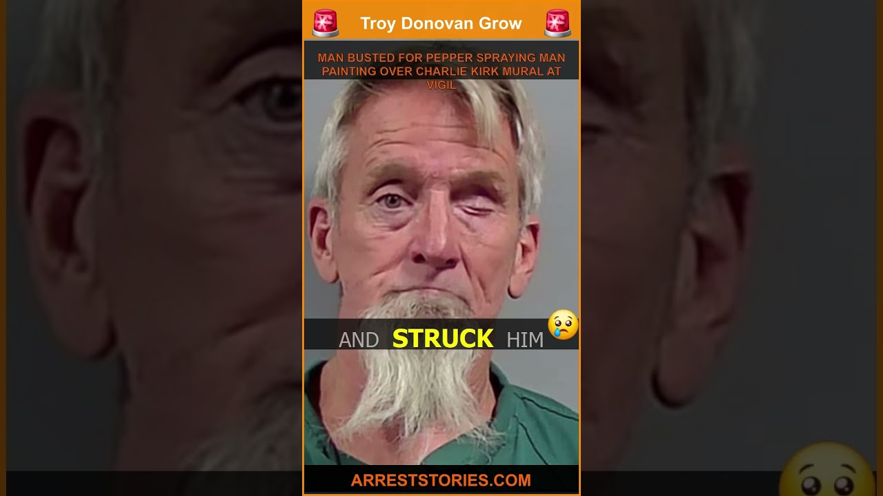 MAN BUSTED FOR PEPPER SPRAYING MAN PAINTING OVER CHARLIE KIRK MURAL AT VIGIL