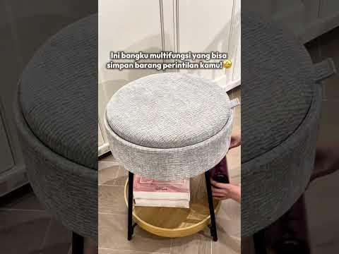 Gambar Informa Fred Bangku Ottoman Fabric Round - Abu-Abu