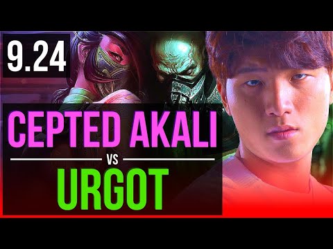 Cepted AKALI vs URGOT (TOP) (DEFEAT) | 3 early solo kills | Korea Grandmaster | v9.24
