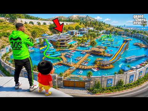 Franklin and Shinchan Build the Biggest Waterpark Outside His House in GTA 5!