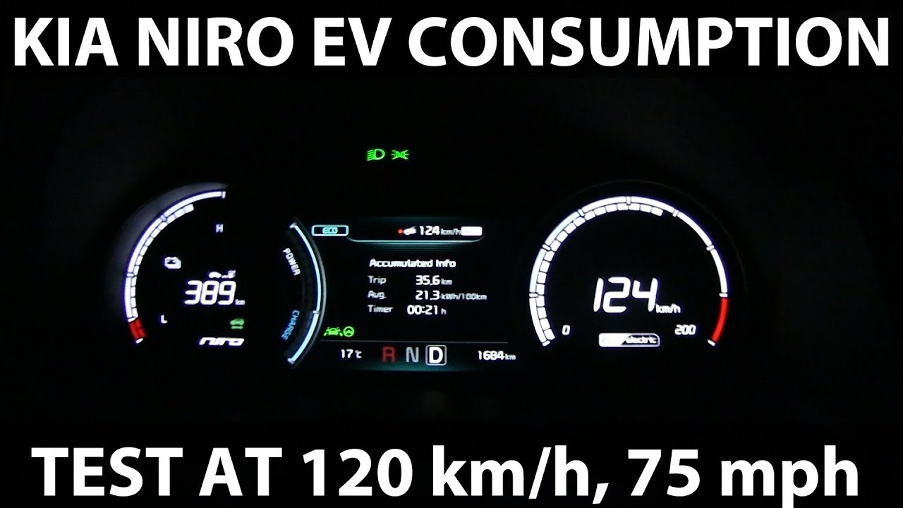 Kia Niro EV consumption test at 120 km/h, 75 mph