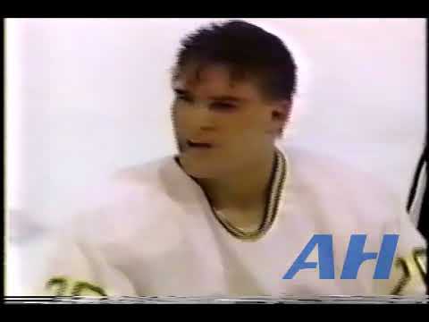 OHL Mar. 10, 1990 Louie DeBrusk,LDN v Brad Barton,KIT London Knights Kitchener Rangers