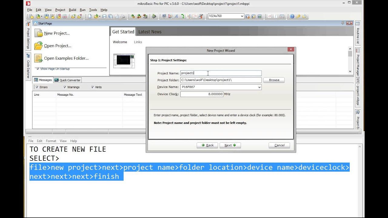 Microcontroller programming using MikroBasic - How to Create File
