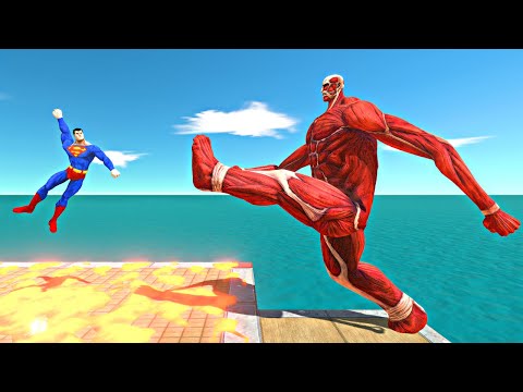 Colossal Titan Kicks Superheroes - Animal Revolt Battle Simulator