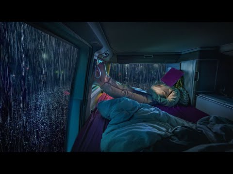 Heavy Rain on Camping Car Window for Deep Sleep - Night Thunderstorm for Insomnia